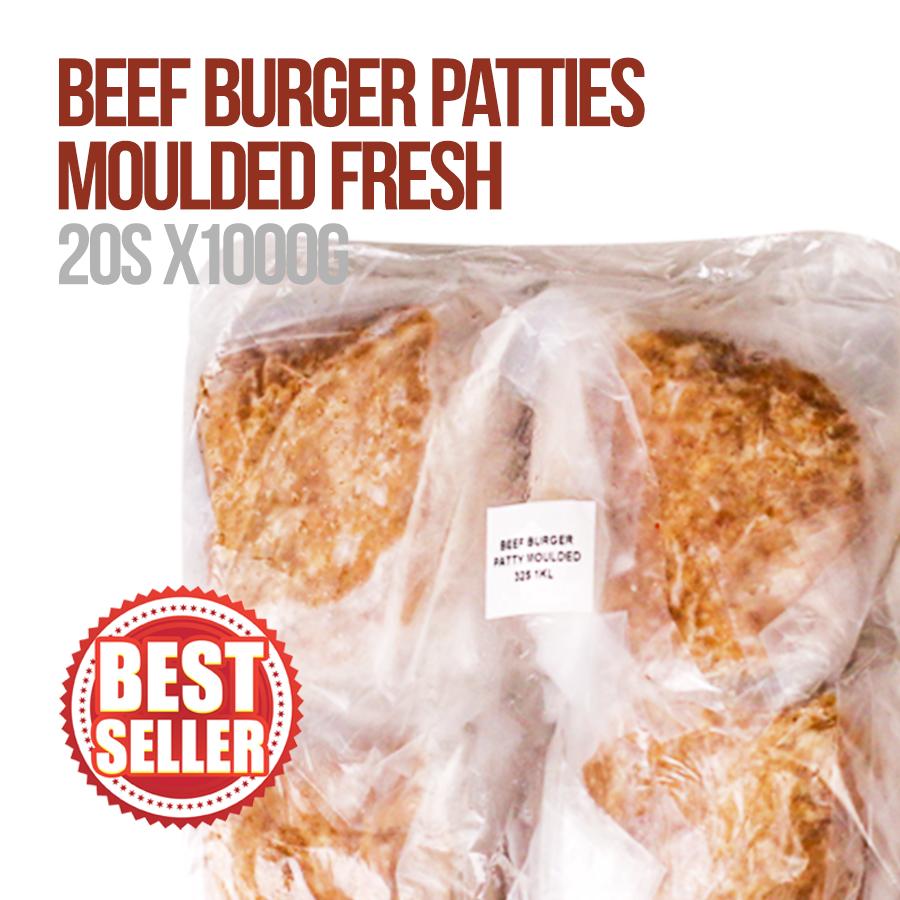 Beef Burger Patties Moulded Fresh 20sx1000g